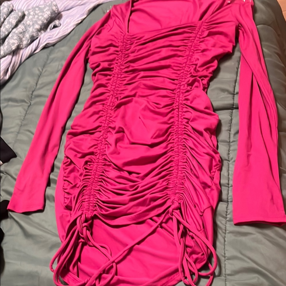 Chic Hot Pink Ruched Dress